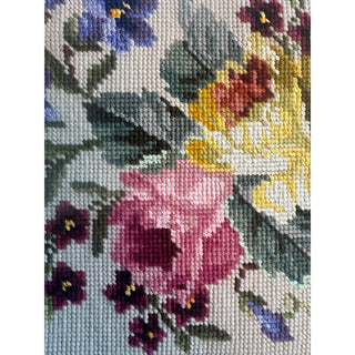 Vintage Floral Needlepoint Tapestry Pair Roses Flowers Handmade Wall Art