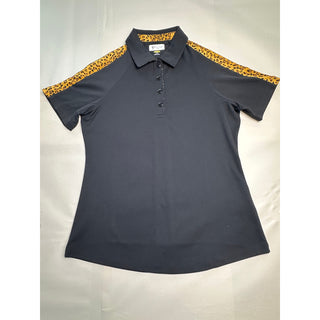 Greg Norman Women S Black Leopard Print Play Dry Golf Polo Shirt