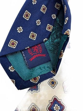 Vintage Crest Patterned Silk Tie Yellow Navy