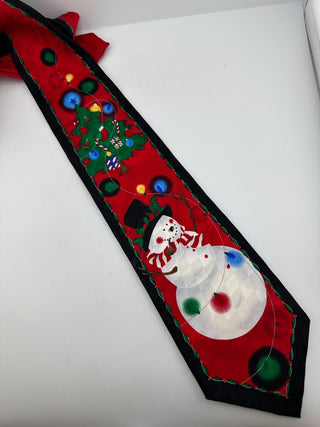Vintage Christmas Snowman Silk Tie Made in Korea
