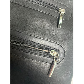 Margot New York Black Genuine Leather Crossbody Bag Double Zip Silver Hardware