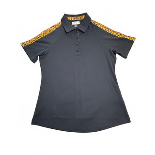Greg Norman Women's Black Polo Shirt with Leopard Print Accs