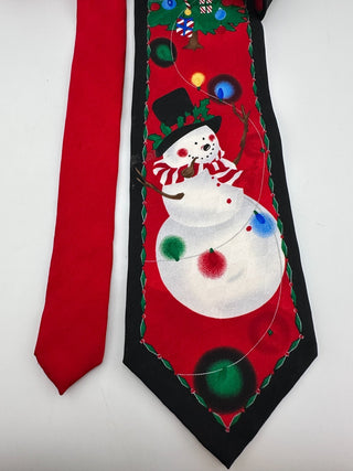 Vintage Christmas Snowman Silk Tie Made in Korea