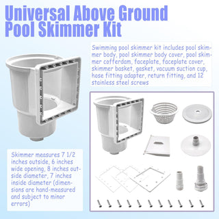 Universal Above Ground Pool Skimmer Kit with Basket and Fittings