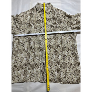 Tasso Elba Island Men's L Linen Silk Abstract Print Button Up Shirt Beige
