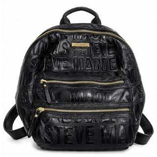 Steve Madden Black Embossed Logo Leather Backpack