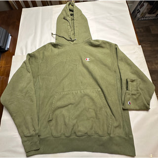 Champion Reverse Weave Hoodie Men’s Large Olive Green Pullover Logo Sweatshirt