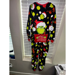 Dr Seuss The Grinch Union Suit Pajamas Womens L 12-14 Drop Seat NWT Christmas