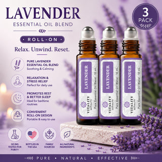 3-Pack Vitality Extracts Lavender Essential Oil Roll On 10mL Pure Blend
