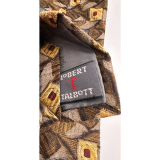 Robert Talbott Nordstrom Silk Tie Brown Gold Geometric Abstract USA