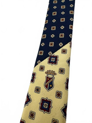 Vintage Crest Patterned Silk Tie Yellow Navy