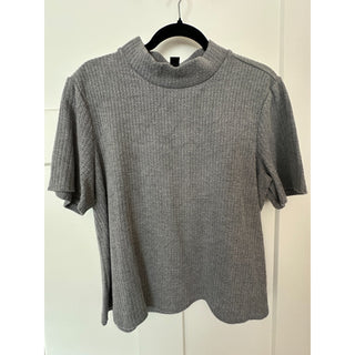 Halogen Women’s Gray Short Sleeve Ribbed Mock Neck Top Size XL Rayon Blend