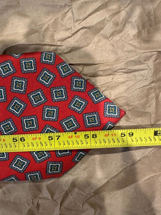 Neil Martin Red Silk Tie with Geometric Pattern