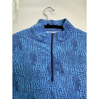 IBKUL Women's S Blue Print Golf Polo Shirt 1/4 Zip UPF 50 Cooling Short Sleeve