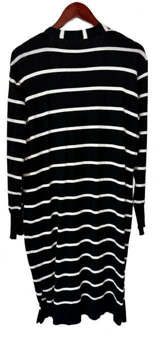 Nine West Black and White Striped Long Cardigan Sweater Size