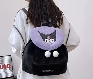 Sanrio Character Plush Backpack - Cute Furry Shoulder Bag for Women and Teens