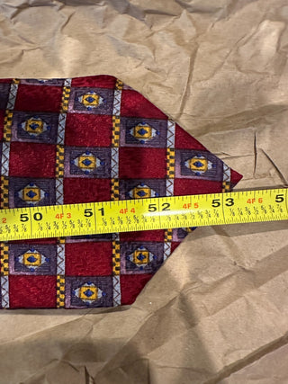 Cocktail Collection Silk Tie Red Geometric Square Pattern Classic Men’s Necktie
