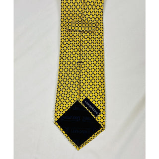 Lands’ End Men’s Silk Tie – Yellow & Navy Geometric Diamond Pattern – 57”