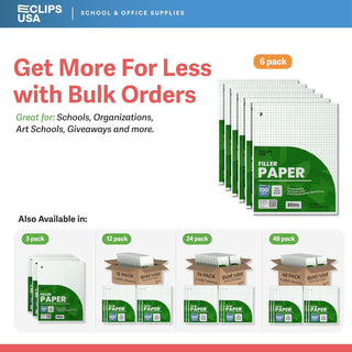 6 Pack E-Clips USA Graph Paper 4x4 Quad Ruled 10.5” x 8” 100 Sheet Each Notebook