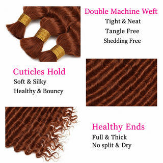 Deep Wave Braiding Hair 100% Human Hair 5 Bundles - Color #350 Ginger, 12 Inches