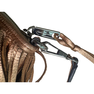 Rebecca Minkoff Metallic Rose Gold Leather Fringe Crossbody Bag Boho Purse