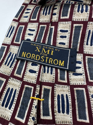Nordstrom Silk Tie Burgundy Beige Blue Geometric Pattern Classic Men’s