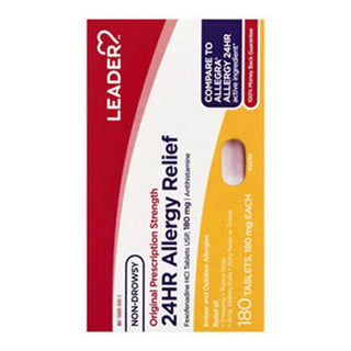 2 Pack Leader 24HR Allergy Relief 180 Tablets 180mg Fexofenadine Non-Drowsy