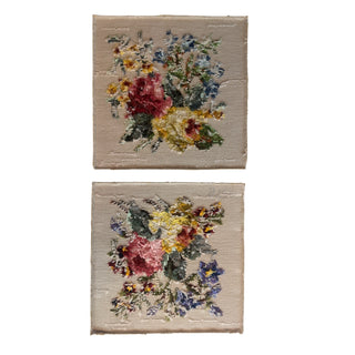 Vintage Floral Needlepoint Tapestry Pair Roses Flowers Handmade Wall Art