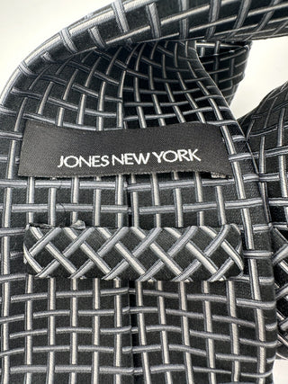 Jones New York Black Gray Geometric Woven Silk Necktie Classic Basket Weave 58”