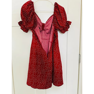 SHEIN Vacay Red Polka Dot Puff Sleeve Dress Women’s Size L EU 40/42, US 8/10 NWT