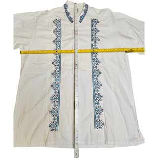 Mexican Guayabera Shirt Men’s White Blue Embroidered Cotton Made in Mexico