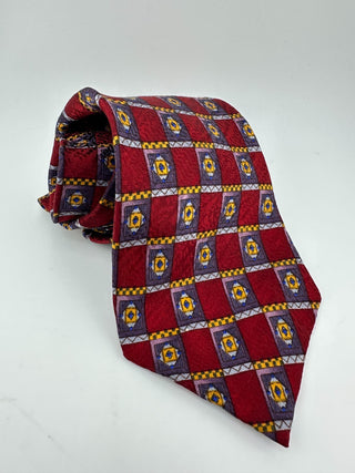Cocktail Collection Silk Tie Red Geometric Square Pattern Classic Men’s Necktie