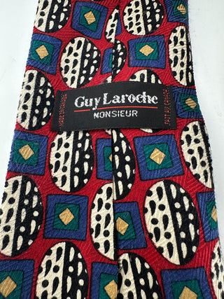 Guy Laroche Red Geometric Silk Tie Vintage Designer Montreal Made in Canada