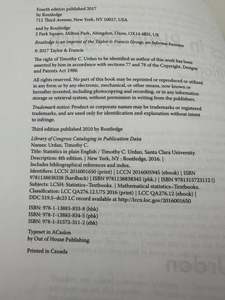 Statistics in Plain English 4th Ed Timothy Urdan Textbook