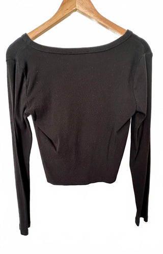 Forever 21 Black Long Sleeve V-Neck Crop Top XL
