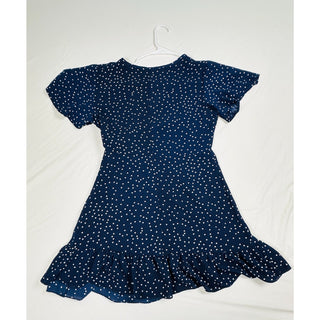 Navy Blue Polka Dot Wrap Short Sleeve Dress Size M NWOT
