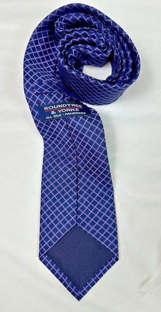 Roundtree & Yorke Handmade All Silk Blue and Pink Grid Tie