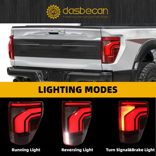 Dasbecan LED Tail Light Assembly for Ford F-150 2021-2023 Truck - Red Smoke Lens