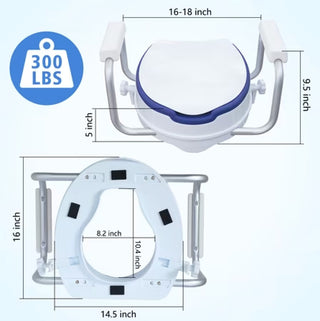 Soaids 5" Raised Toilet Seat with Handles Padded Cushion Round 300 lb Seniors
