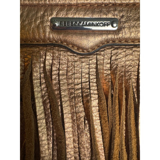 Rebecca Minkoff Metallic Rose Gold Leather Fringe Crossbody Bag Boho Purse