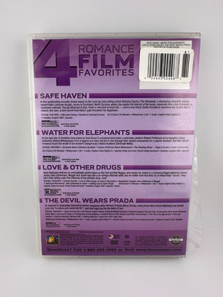 4 Film Favorites Romance Collection DVD Set Safe Haven Water for Elephants