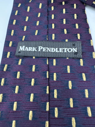Mark Pendleton Vintage Silk Necktie Purple Gold Dash Pattern Classic 59”