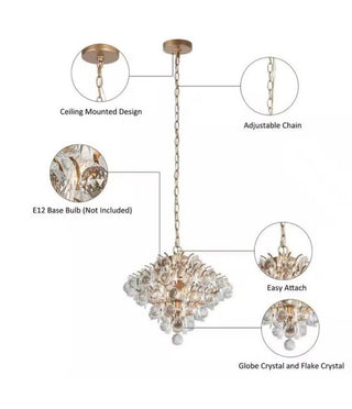 Modern Gold Crystal Chandelier Hanging Pendant Light Adjustable Chain 15"