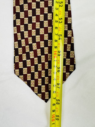 Oscar de la Renta 100% Silk Tie Burgundy Geometric Check Designer 57”