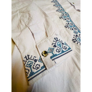 Mexican Guayabera Shirt Men’s White Blue Embroidered Cotton Made in Mexico