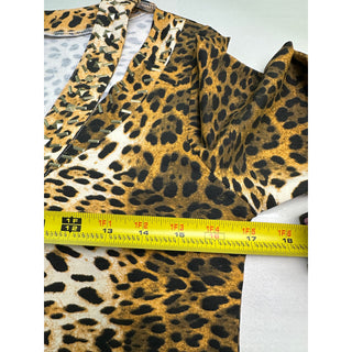Womens Leopard Print Studded V Neck Long Sleeve Tunic Top Animal Print