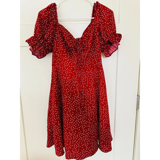 SHEIN Vacay Red Polka Dot Puff Sleeve Dress Women’s Size L EU 40/42, US 8/10 NWT