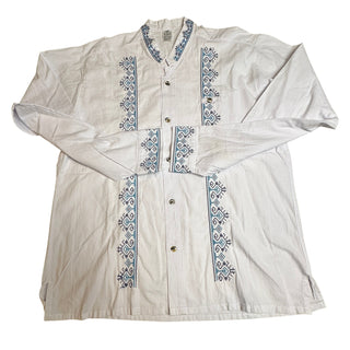 Mexican Guayabera Shirt Men’s White Blue Embroidered Cotton Made in Mexico