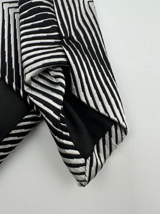 Solitaire Black White Geometric Stripe Silk Tie Vintage Mens Necktie