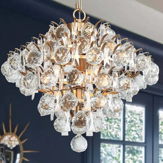 Modern Gold Crystal Chandelier Hanging Pendant Light Adjustable Chain 15"
